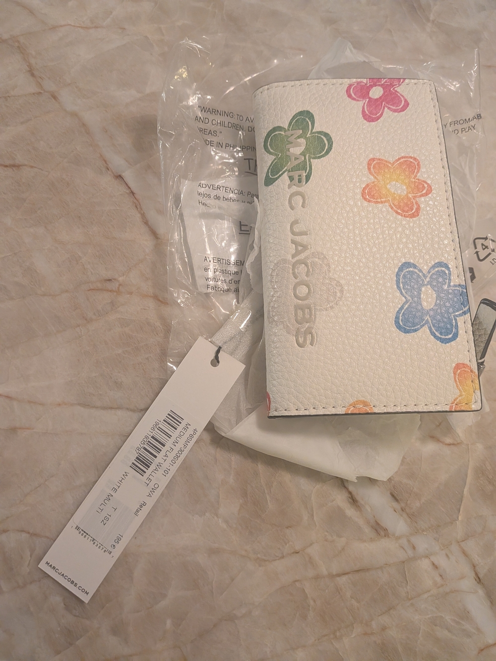 Marc Jacobs Kids White Floral Card Wallet with Multicolor Flowers